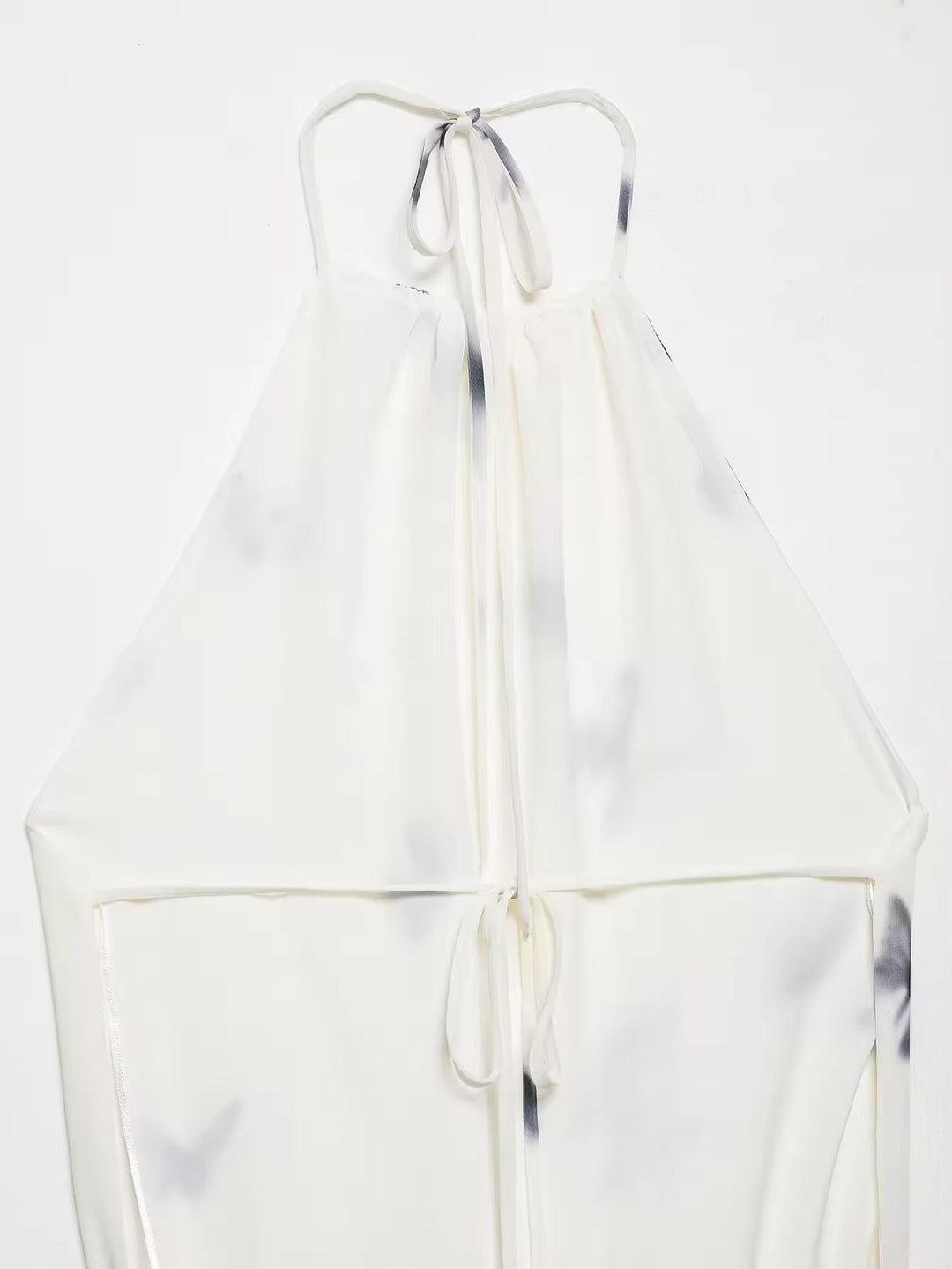 Damen Neckholder Maxikleid mit Schmetterlingmuster und offenem Rücken mit geraffter Taille