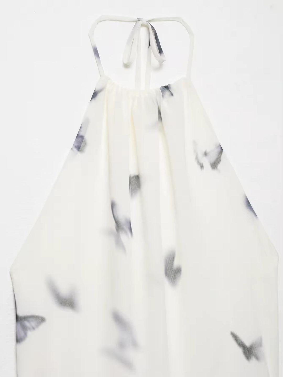 Damen Neckholder Maxikleid mit Schmetterlingmuster und offenem Rücken mit geraffter Taille