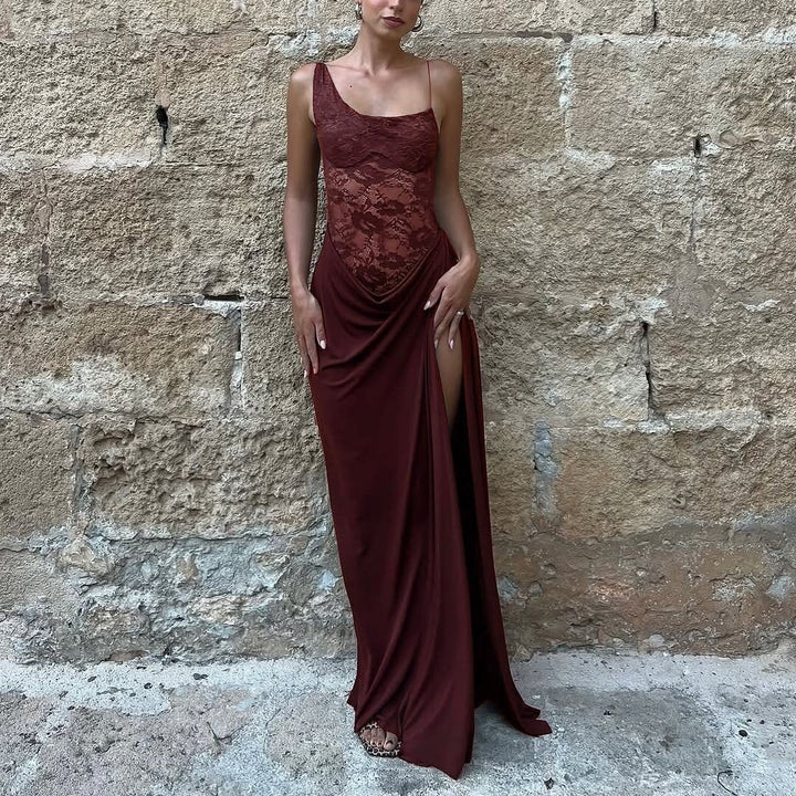 Damen Off-Shoulder Maxikleid mit strukturiertem halbtransparentem Oberteil und gerafftem Rockteil