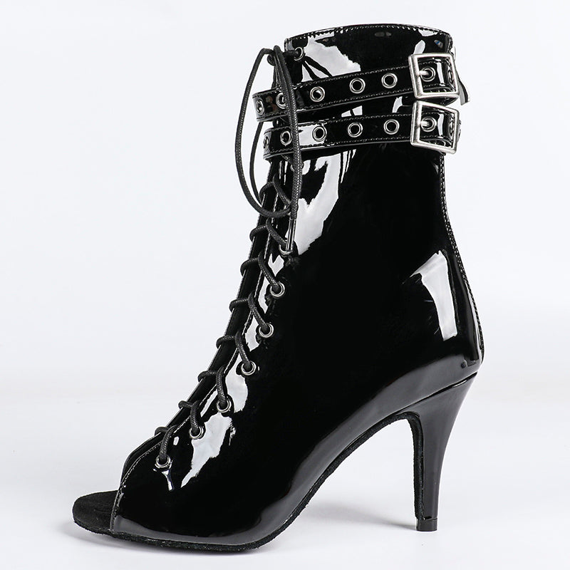 Damen Offene Ankle-Boots mit Schnürung, Riemen und Absatz-Women Footwear-Alpenkind