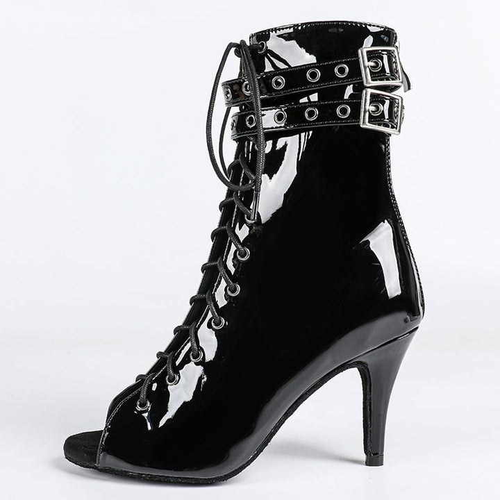 Damen Offene Ankle-Boots mit Schnürung, Riemen und Absatz-Women Footwear-Alpenkind
