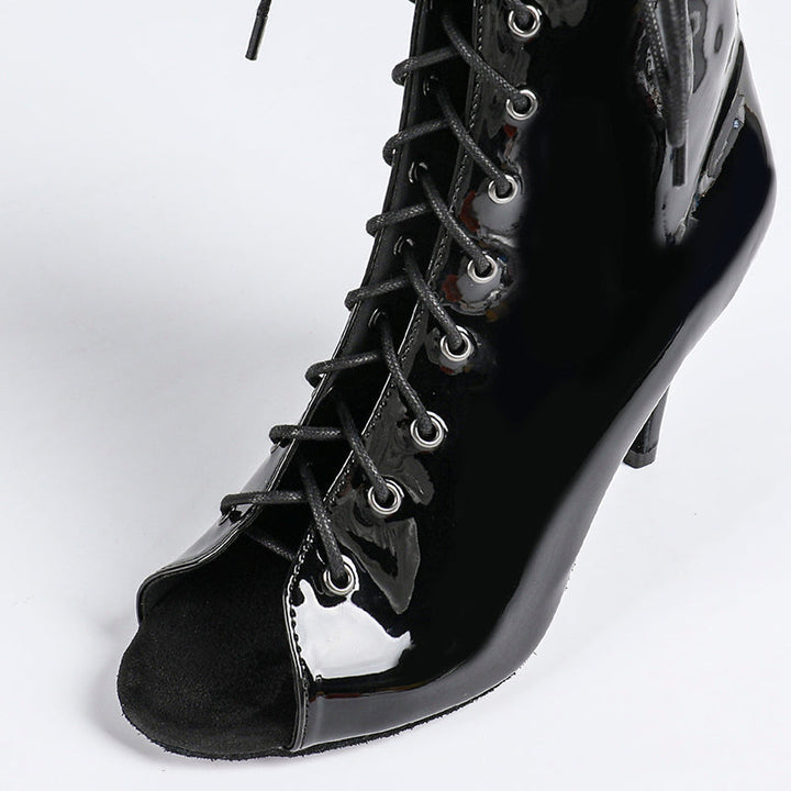 Damen Offene Ankle-Boots mit Schnürung, Riemen und Absatz-Women Footwear-Alpenkind
