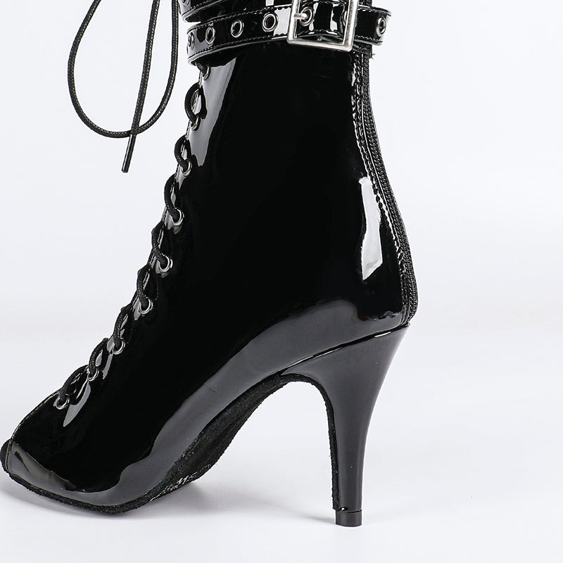Damen Offene Ankle-Boots mit Schnürung, Riemen und Absatz-Women Footwear-Alpenkind