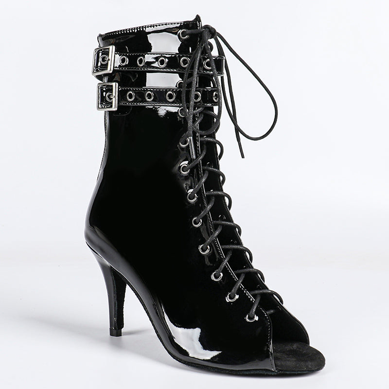 Damen Offene Ankle-Boots mit Schnürung, Riemen und Absatz-Women Footwear-Alpenkind
