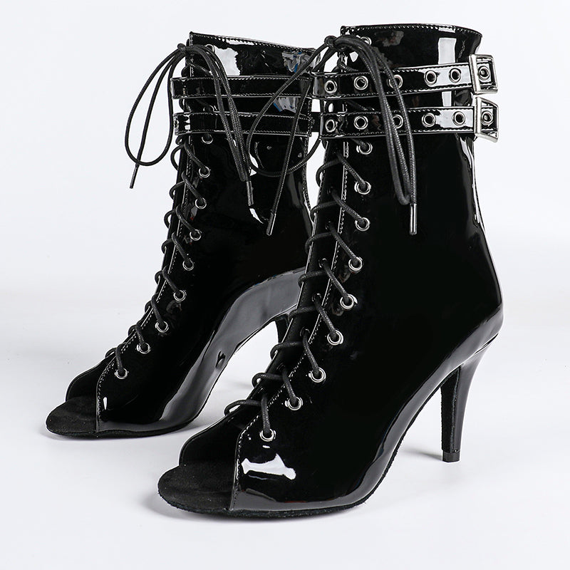 Damen Offene Ankle-Boots mit Schnürung, Riemen und Absatz-Women Footwear-Alpenkind