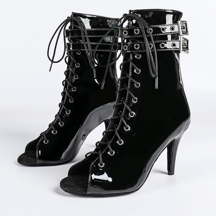 Damen Offene Ankle-Boots mit Schnürung, Riemen und Absatz-Women Footwear-Alpenkind