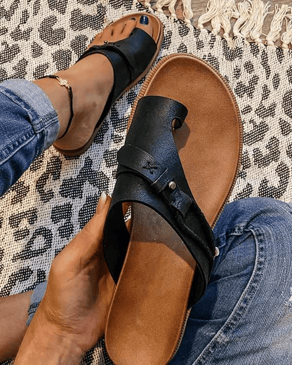 Damen Offene Slide-Sandalen mit Doppelriemen und Schnallendetails-Women Footwear-Alpenkind