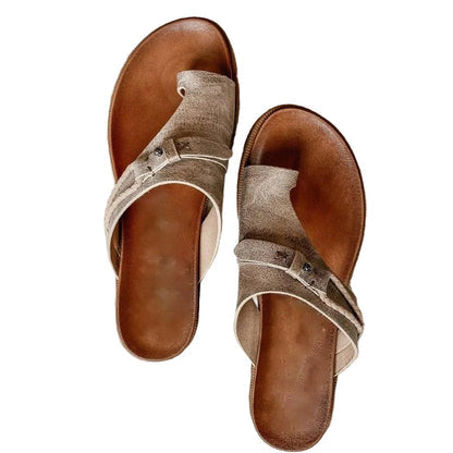 Damen Offene Slide-Sandalen mit Doppelriemen und Schnallendetails-Women Footwear-Alpenkind