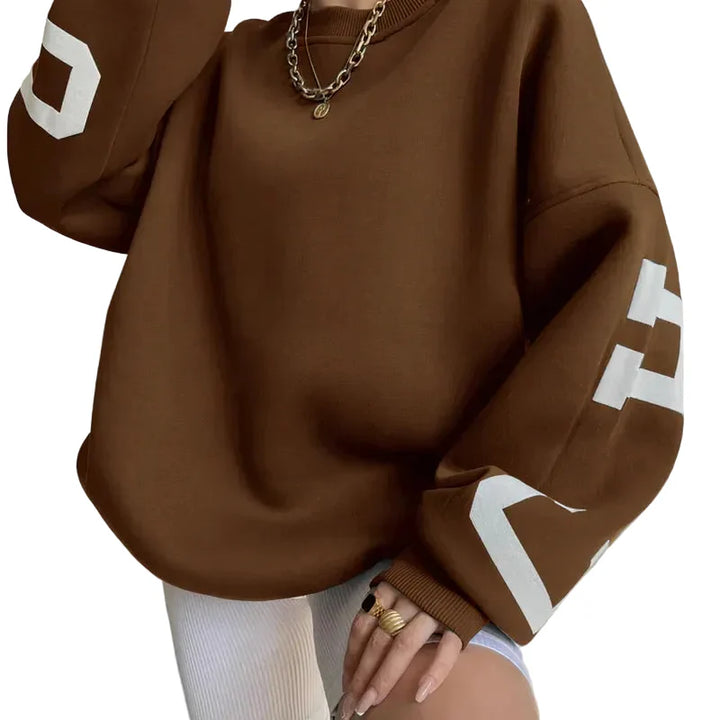 Damen Oversize Pullover mit Rundhalsausschnitt und Ärmeldruck-Women Sweaters-Alpenkind