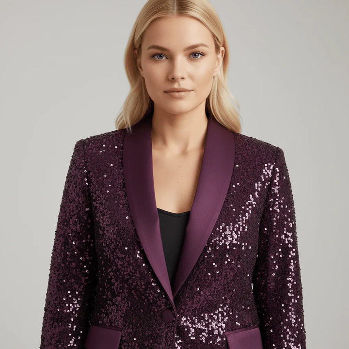 Damen Paillettenblazer mit Schalkragen und Ein-Knopf-Verschluss-Women Blazer-Alpenkind