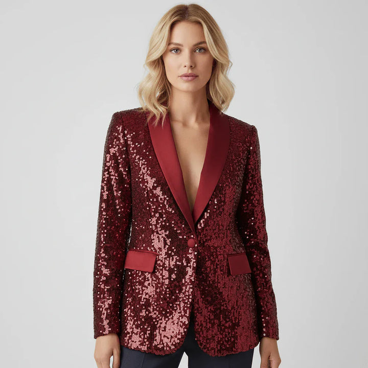 Damen Paillettenblazer mit Schalkragen und Ein-Knopf-Verschluss-Women Blazer-Alpenkind