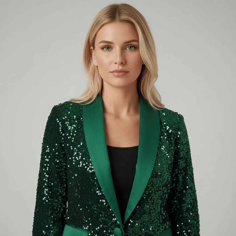 Damen Paillettenblazer mit Schalkragen und Ein-Knopf-Verschluss-Women Blazer-Alpenkind