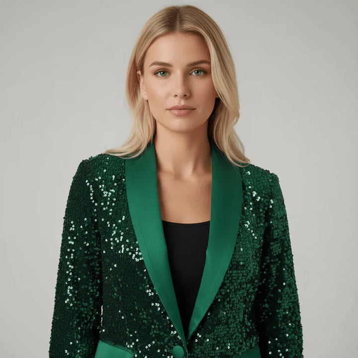 Damen Paillettenblazer mit Schalkragen und Ein-Knopf-Verschluss-Women Blazer-Alpenkind
