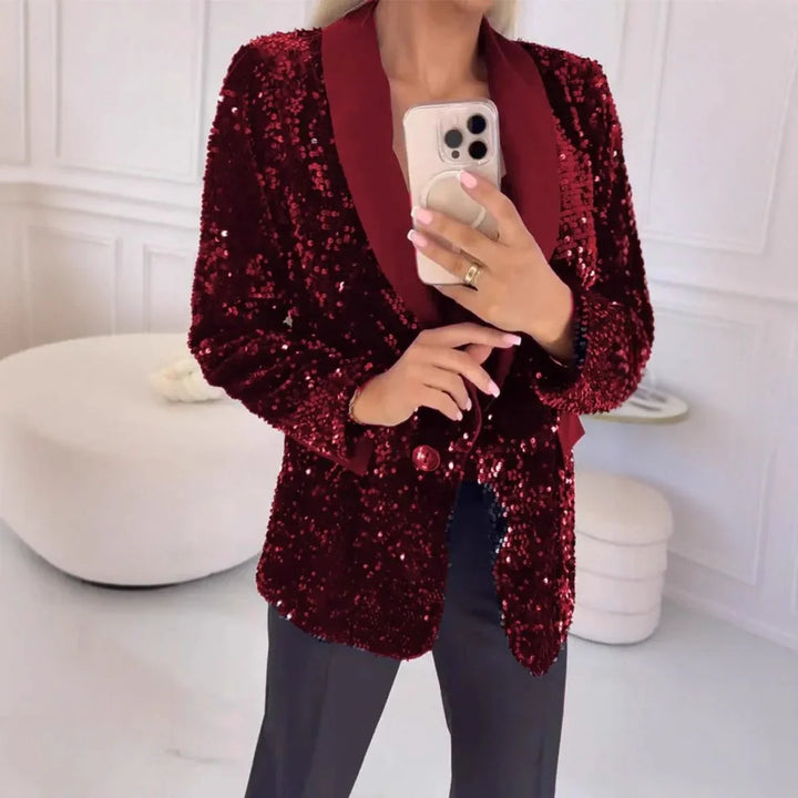Damen Paillettenblazer mit Schalkragen und Ein-Knopf-Verschluss-Women Blazer-Alpenkind