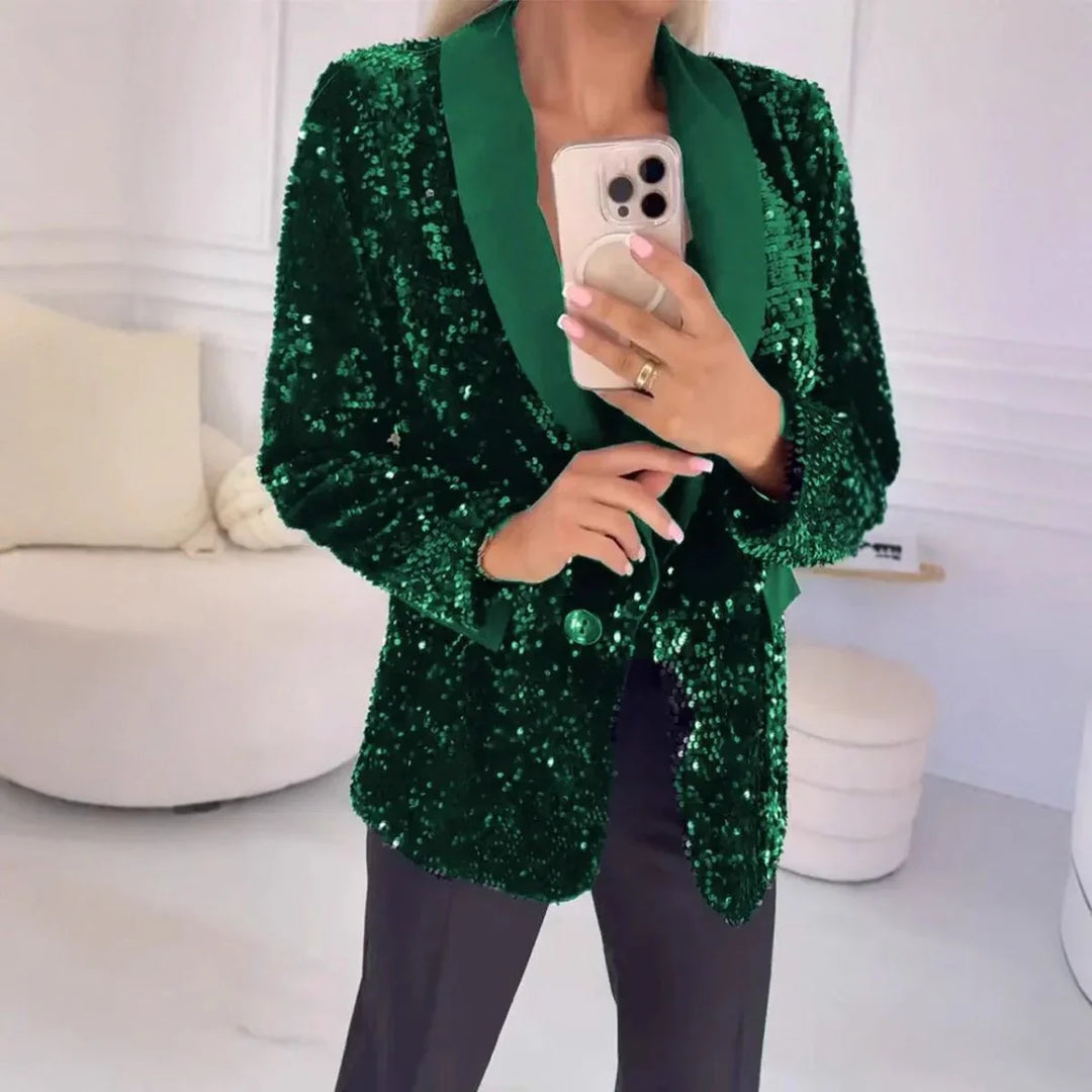 Damen Paillettenblazer mit Schalkragen und Ein-Knopf-Verschluss-Women Blazer-Alpenkind