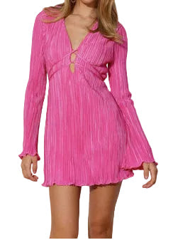 Damen Plissiertes Minikleid mit V-Ausschnitt-Mini Dress-Alpenkind
