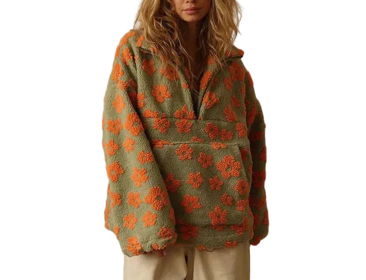 Damen Pullover mit Blumenmuster und Reißverschluss-Women Sweaters-Alpenkind