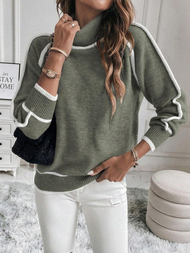 Damen-Pullover mit Rollkragen und kontrastfarbigen Bündchen