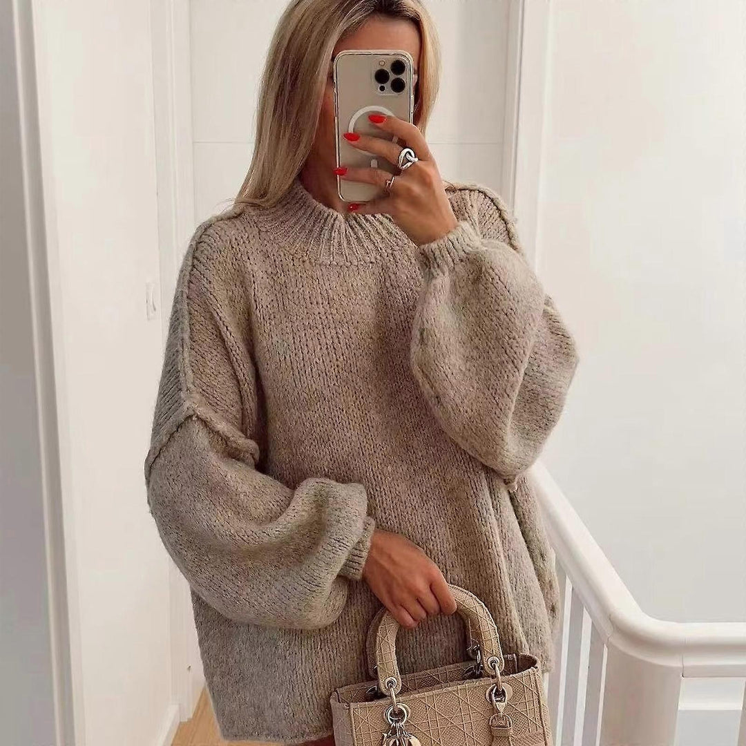 Damen Pullover mit Rundhalsausschnitt und Ballonärmeln