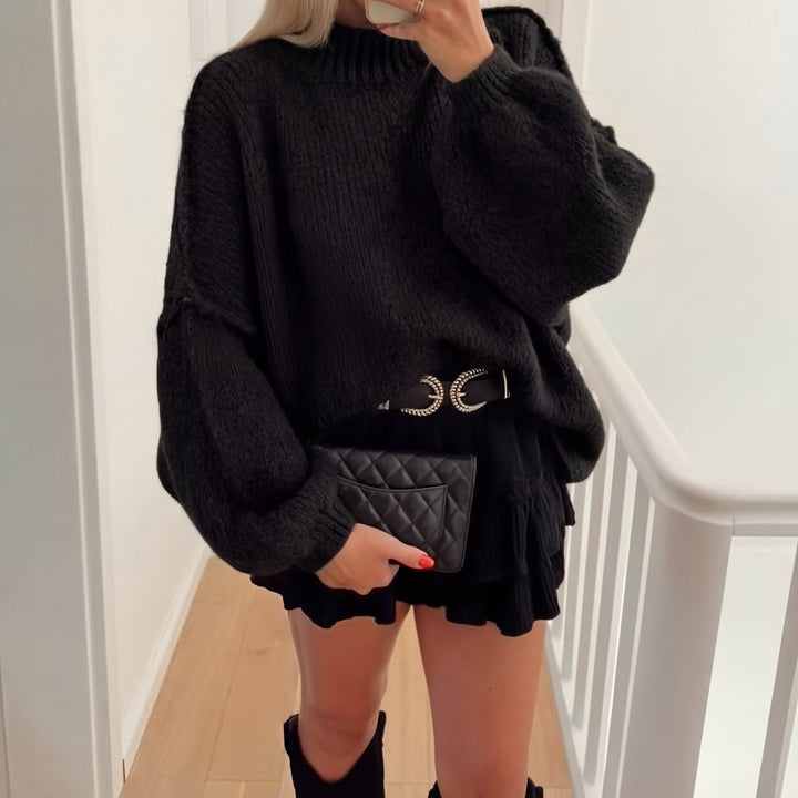 Damen Pullover mit Rundhalsausschnitt und Ballonärmeln