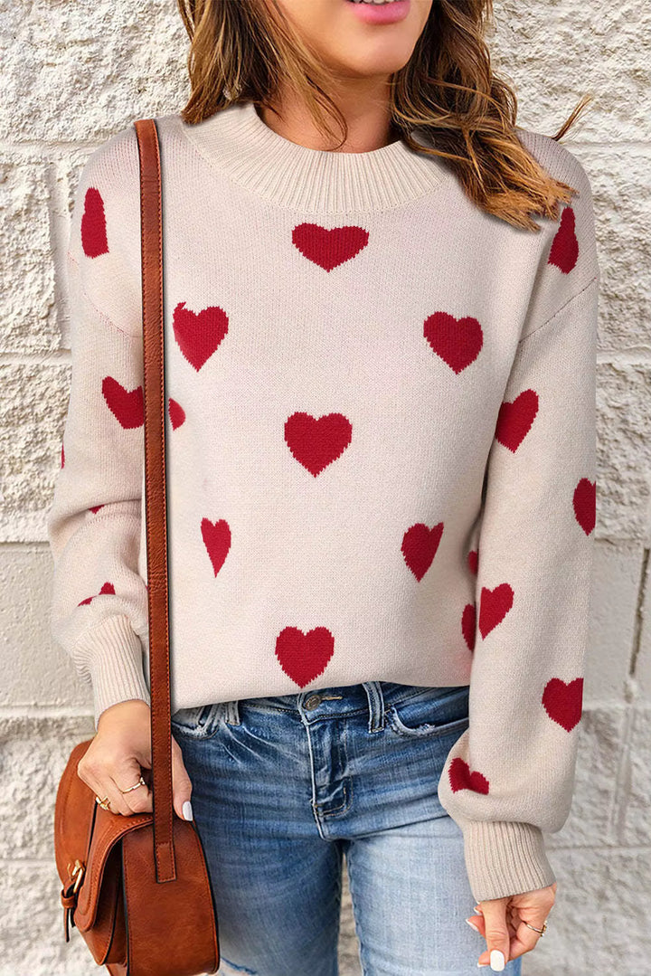 Damen Pullover mit Rundhalsausschnitt und Herzmuster