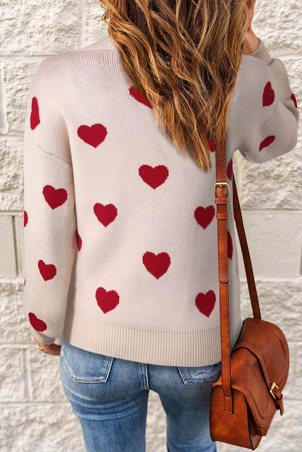 Damen Pullover mit Rundhalsausschnitt und Herzmuster