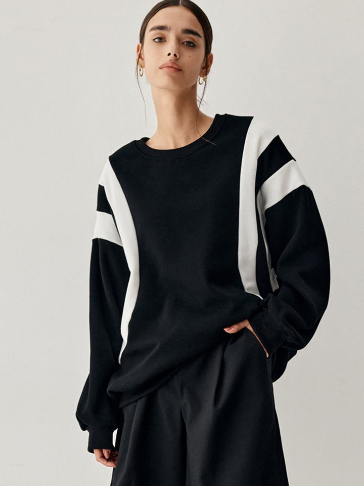 Damen Pullover mit Rundhalsausschnitt und Streifendetail an den Ärmeln