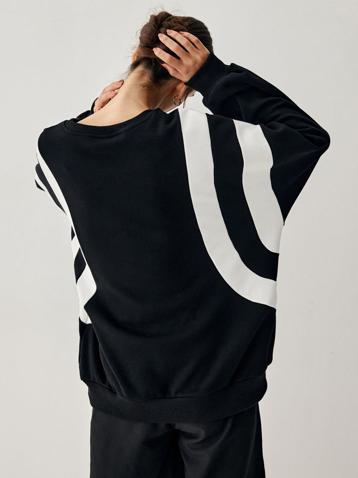 Damen Pullover mit Rundhalsausschnitt und Streifendetail an den Ärmeln