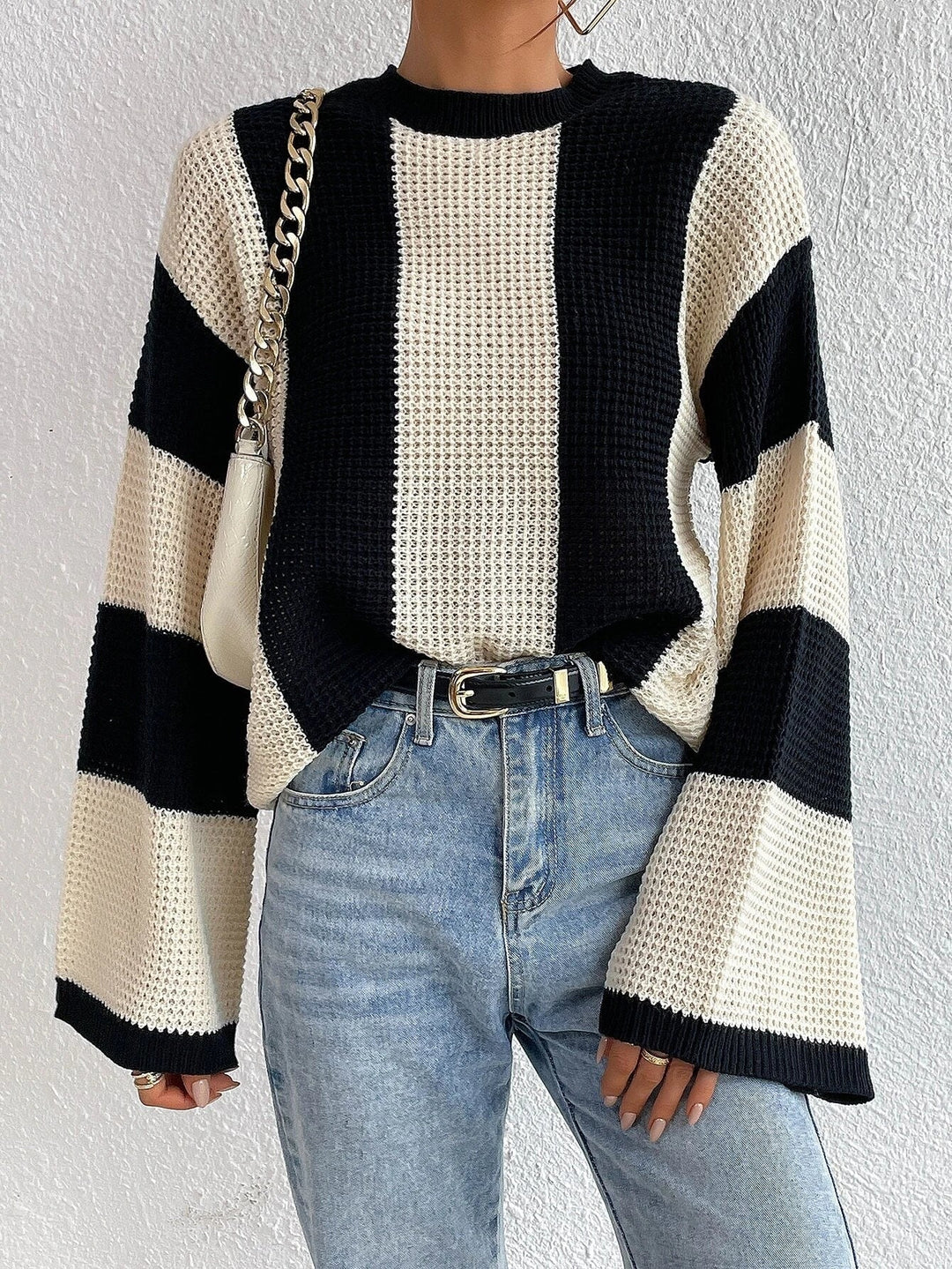 Damen Pullover mit Rundhalsausschnitt und Streifenmuster