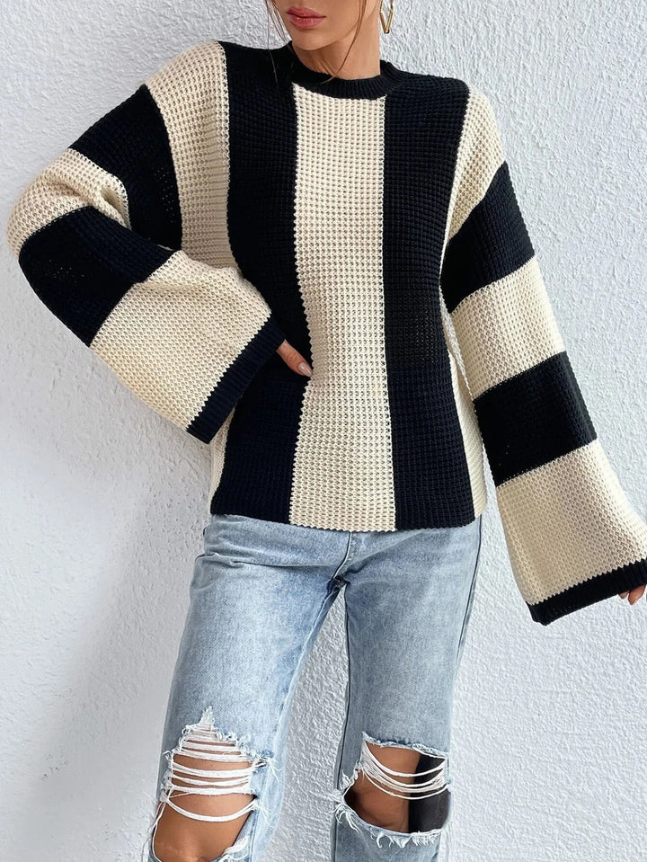 Damen Pullover mit Rundhalsausschnitt und Streifenmuster