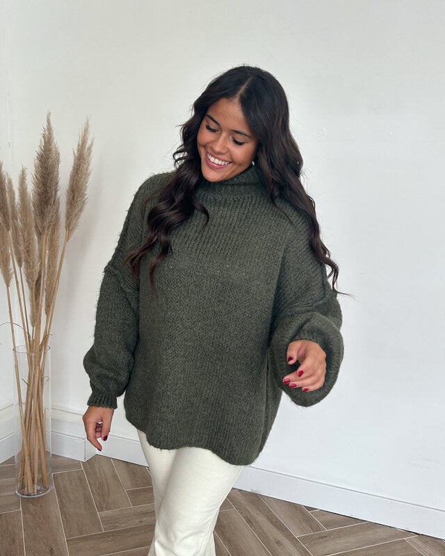 Damen Pullover mit Stehkragen Ballonärmeln und strukturierten Bündchen