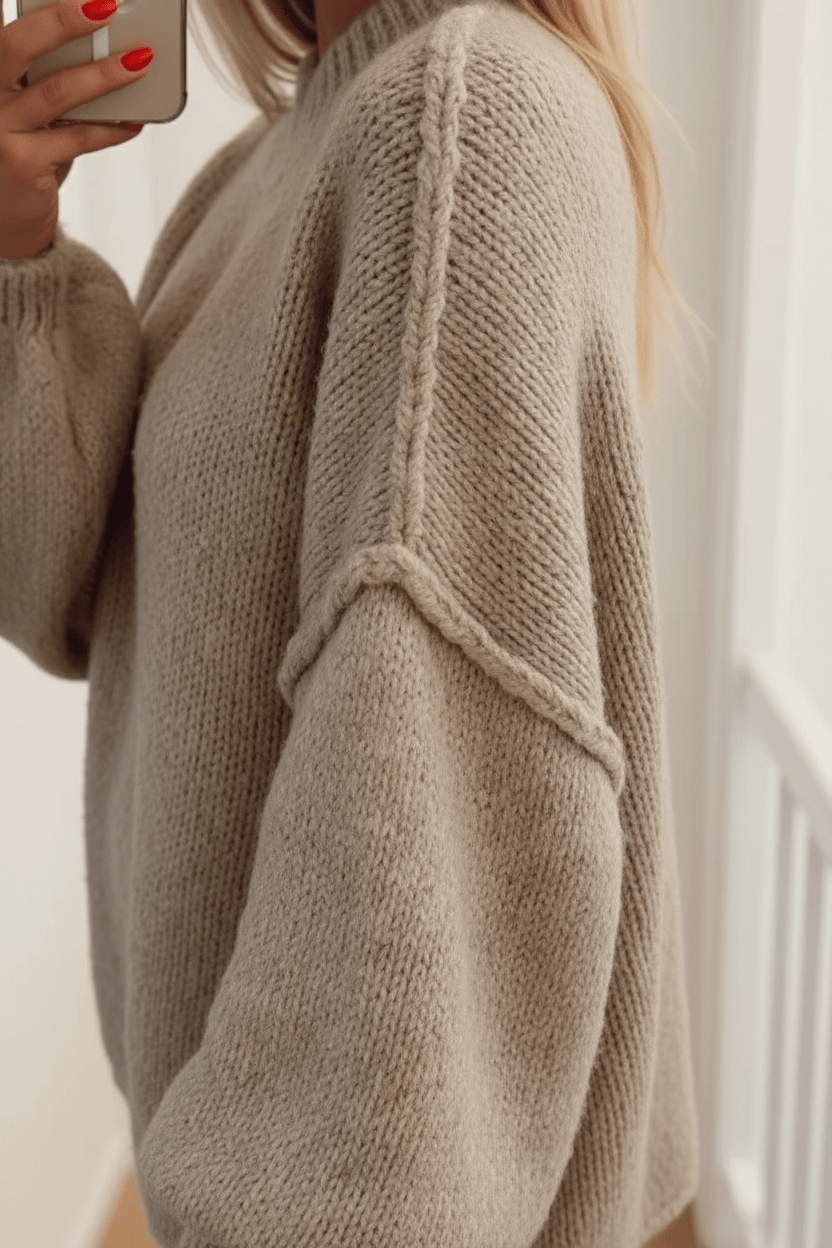 Damen Pullover mit Stehkragen Ballonärmeln und strukturierten Bündchen