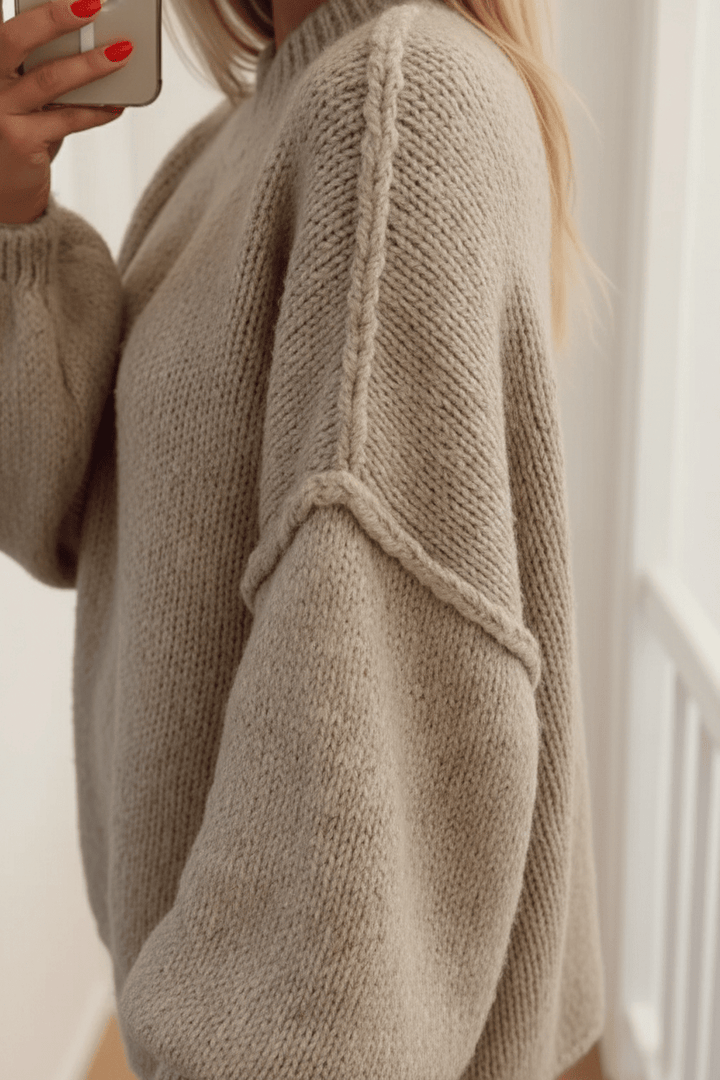 Damen Pullover mit Stehkragen Ballonärmeln und strukturierten Bündchen