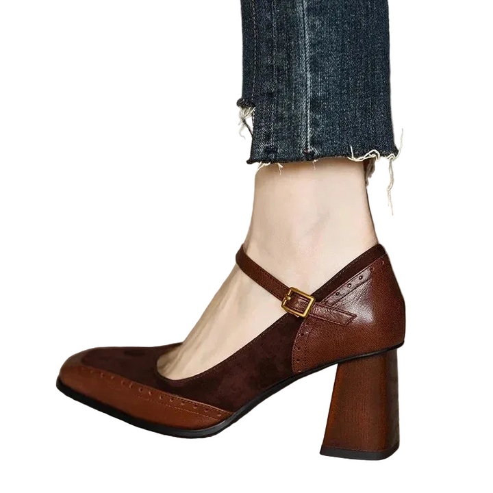 Damen Pumps mit eckiger Spitze und Riemenverschluss-Women Footwear-Alpenkind