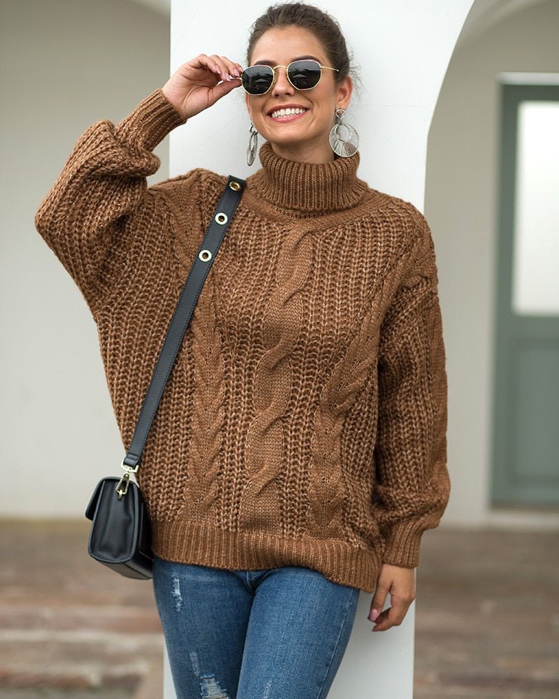 Damen Rollkragenpullover mit Zopfmuster langen Ärmeln und strukturierter Oberfläche