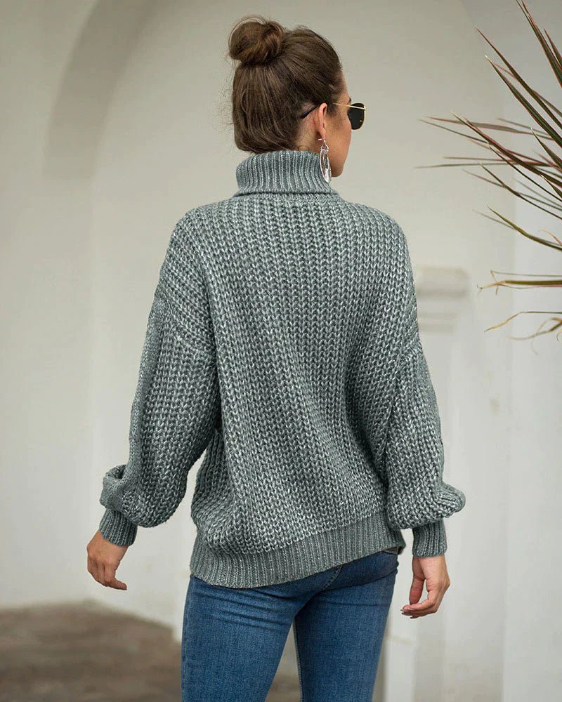 Damen Rollkragenpullover mit Zopfmuster langen Ärmeln und strukturierter Oberfläche