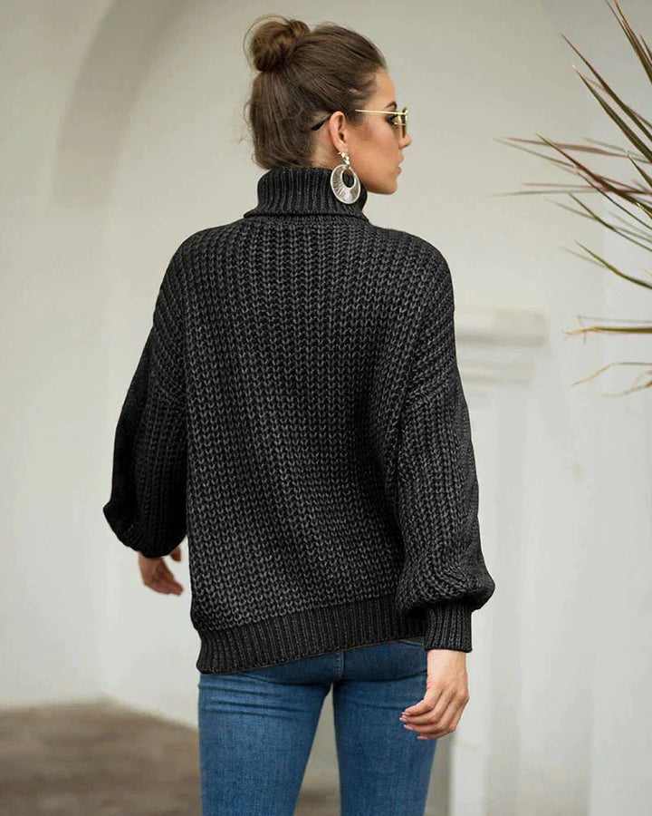 Damen Rollkragenpullover mit Zopfmuster langen Ärmeln und strukturierter Oberfläche