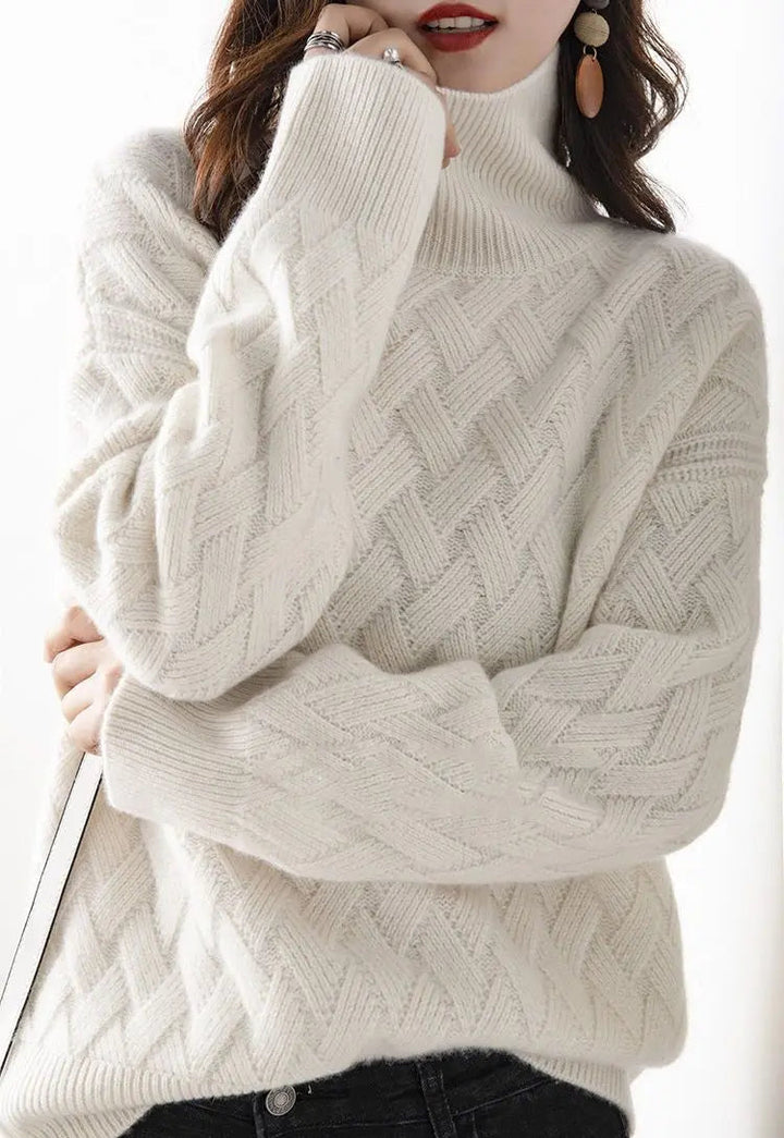 Damen Rollkragenpullover mit Zopfmuster und langen Ärmeln