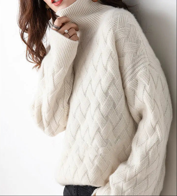 Damen Rollkragenpullover mit Zopfmuster und langen Ärmeln