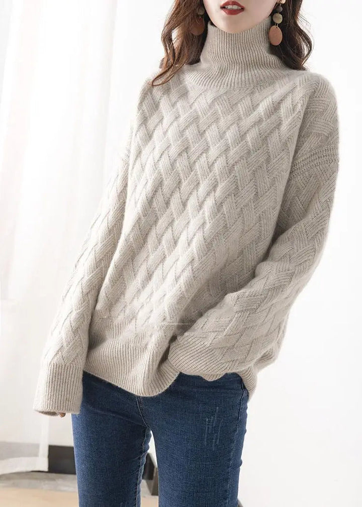 Damen Rollkragenpullover mit Zopfmuster und langen Ärmeln