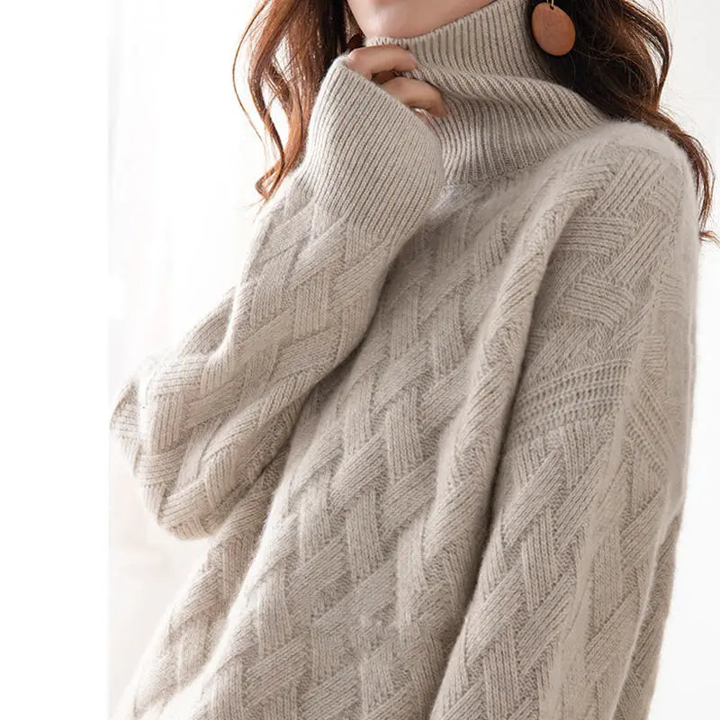 Damen Rollkragenpullover mit Zopfmuster und langen Ärmeln