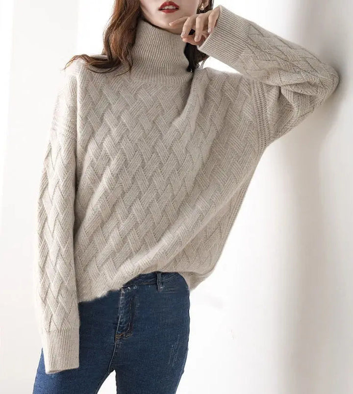 Damen Rollkragenpullover mit Zopfmuster und langen Ärmeln
