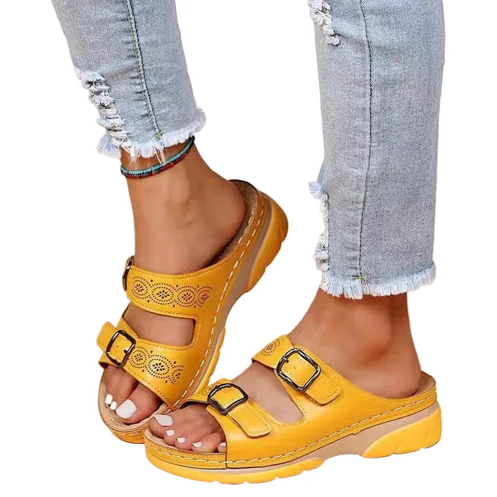Damen Sandalen mit Doppelter Schnalle und Offener Spitze-Women Footwear-Alpenkind