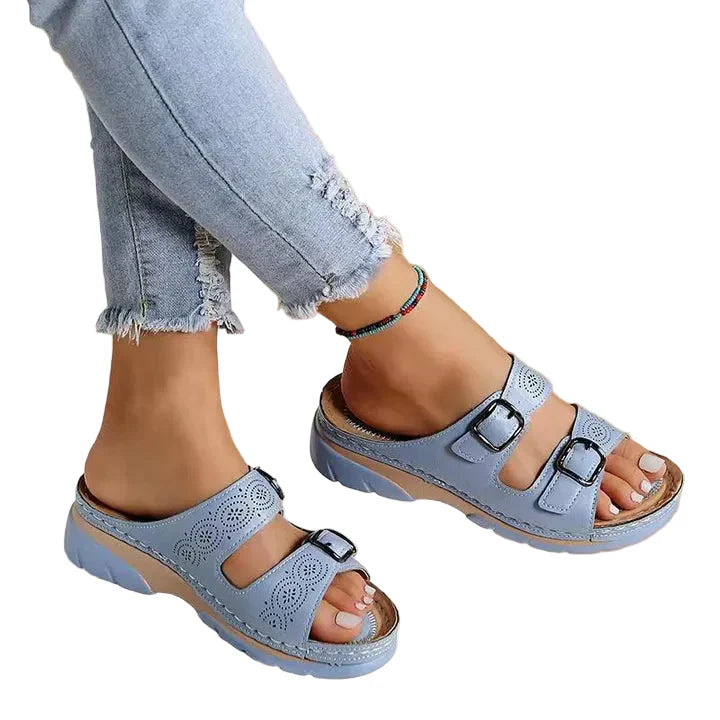 Damen Sandalen mit Doppelter Schnalle und Offener Spitze-Women Footwear-Alpenkind