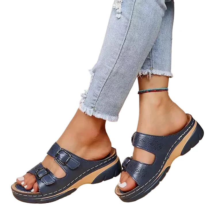 Damen Sandalen mit Doppelter Schnalle und Offener Spitze-Women Footwear-Alpenkind