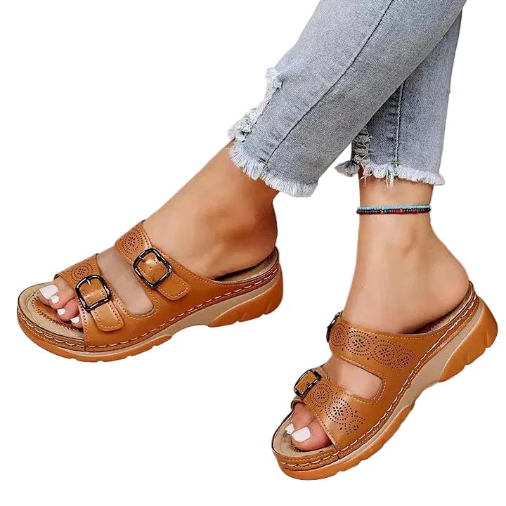Damen Sandalen mit Doppelter Schnalle und Offener Spitze-Women Footwear-Alpenkind