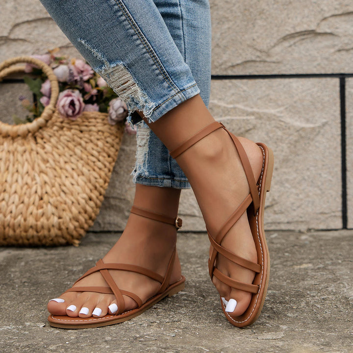 Damen Sandalen mit überkreuzten Riemen und Knöchelverschluss-Women Footwear-Alpenkind