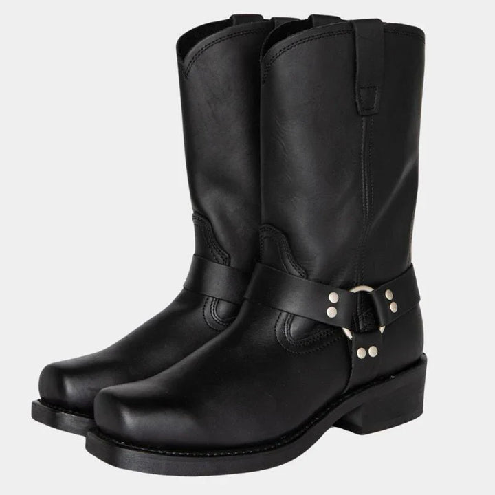 Damen Schlupfstiefel in Mid-Calf-Länge mit Riemendetail-Women Footwear-Alpenkind