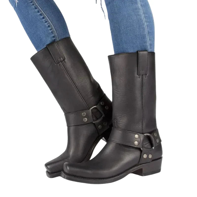 Damen Schlupfstiefel in Mid-Calf-Länge mit Riemendetail-Women Footwear-Alpenkind