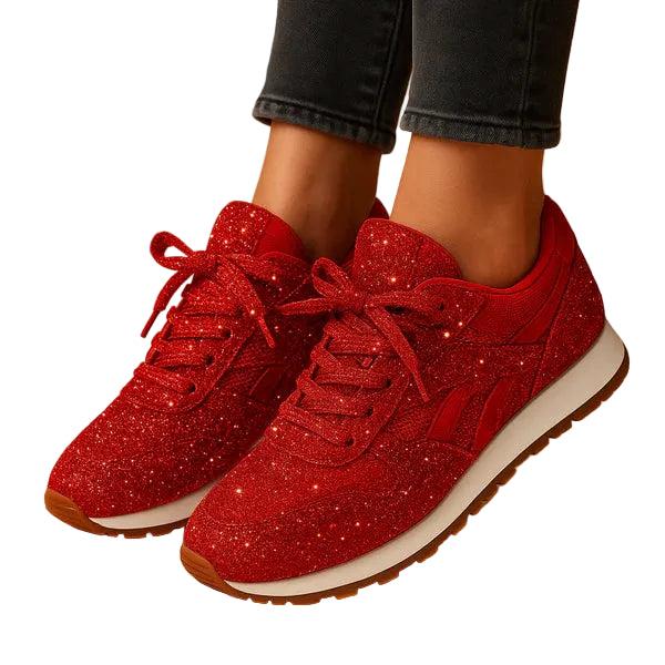 Damen Schnürsneaker mit Glitzeroberfläche-Women Footwear-Alpenkind